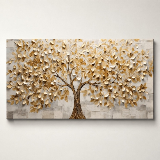 Quadro moderno albero della vita 77x143 cm stampa con decoro a rilievo